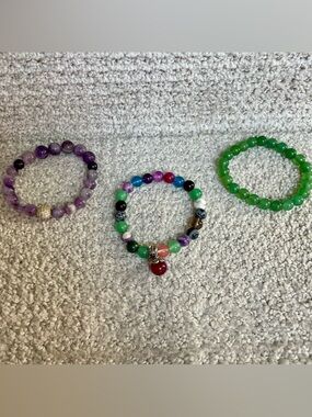 Boho Bracelet Bundle Mixed Stones Colors Stretch Festival Hippie Layer Yoga